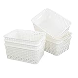 Saedy White Plastic Storage Baskets Bin, 10.03' x 7.59' x 4.09', 6 Packs