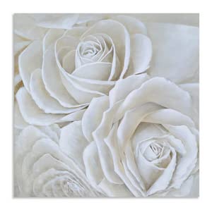 RFDEPOT Framed Canvas Wall Art Pure White Rose flower Painting Contemporary Floral Wall Art for Living Room Bedroom Bathroom Decor 20x20IN