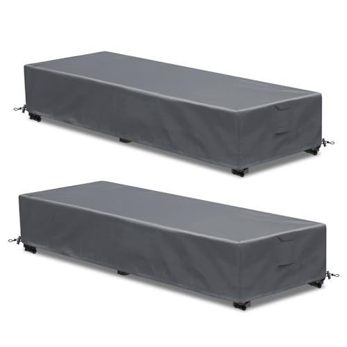 GoldenRaindrop Waterproof Patio Lounge Chair Cover 2 Pack Outdoor Chaise Lounge Covers 600D Weather Resistant Material UV Protection Windproof Design Outside Furniture Covers 80 x 28 x 14 H Grey