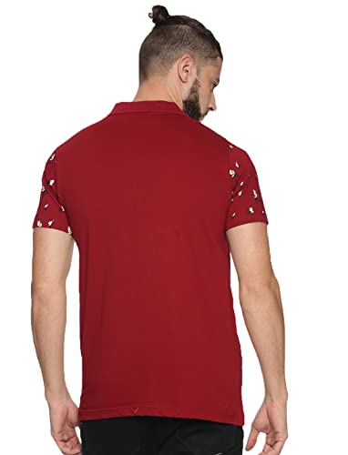 Image of KRYPTIC Men's 100% Cotton Maroon Leaf Printed Polo Tshirt (S)