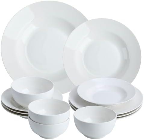 Elegant 12-Piece Bone China Dinnerware Set, Service for 4, White ...