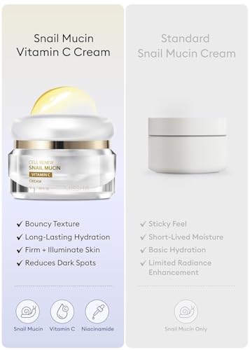 Image of MISSHA Cell Renew Snail Mucin Vitamin C Cream 1.69 Fl oz, Hydrating Snail Mucin, Korean Skin Care for Improved Skin Texture & Youthful Glow, Korean Moisturizer, Kbeauty, Paraben Free