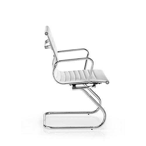 Sillón de Confidente de Ecopiel Blanca NISCA, Estructura Patín Cromada