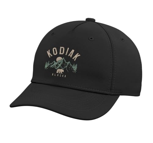 Kodiak Alaska Vintage Mountains Bear Nature Lover Adjustable Printed Baseball Hat, Black