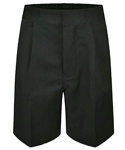 Fashion Island - Pantalones Cortos para niños con Cremallera Frontal, Unisex, Color Negro y Gris, Talla 5-13 años Negro Negro (Edad 8-9 Años Cover
