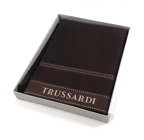 Set 2 Asciugamani viso e ospite Trussardi linea Ribbon in spugna di cotone con logo ricamato.