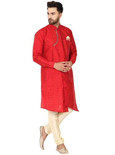 SKAVIJ Men's Tunic Art Silk Kurta Pajama Indian Traditional Suit Wedding Party Festive Season Dress Set4