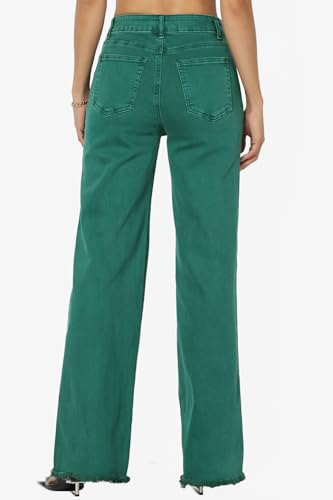 TheMogan Women's Acid Wash High Rise Cut Off Hem Comfort Stretch Denim Pants Wide Leg Jeans2