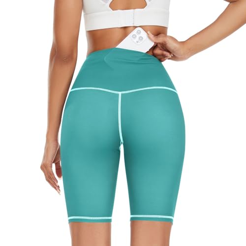 Amooorous Teal Solid Color Pure Plain Blue Yoga Leggings for