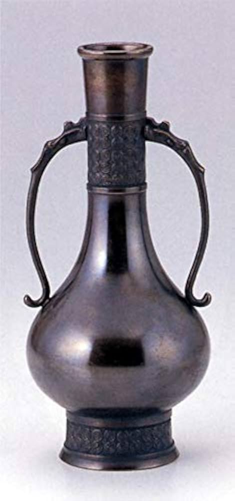 Amazon.co.jp: 花器 花瓶 茶花花器 胡銅龍耳 銅製 桐箱入り