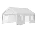 Jaxilyn Carport 13x20ft Portable Garage Car Canopy Heavy Duty Car Port with Mesh Windows and Removable Sidewalls UV Resistant Waterproof All-Season Tarp for SUV,Boat,Car, Truck White