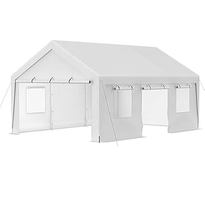 Jaxilyn Carport 13x20ft Portable Garage Car Canopy Heavy Duty Car Port with Mesh Windows and Removable Sidewalls UV Resistant Waterproof All-Season Tarp for SUV,Boat,Car, Truck White