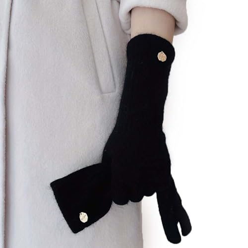 HARJJME Handschuhe Damen Winter 100% Merino Wollhandschuhe mit Touchfunktion Thermo Warme Fingerhandschuhe Handy Touch Lange Strickhandschuhe Weihnachten Geschenk für Frauen