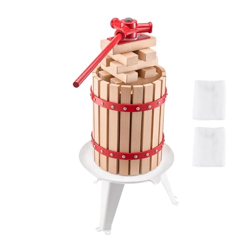 Happybuy 6L/1.6 Gal Fruit Wine Press - Solid Wood Basket with 8 Blocks. A Heavy - Duty Manual Juice Maker for Cider, Apple, Grape, and More. Ideal for Kitchen and Home Use, Complete with Handle!?