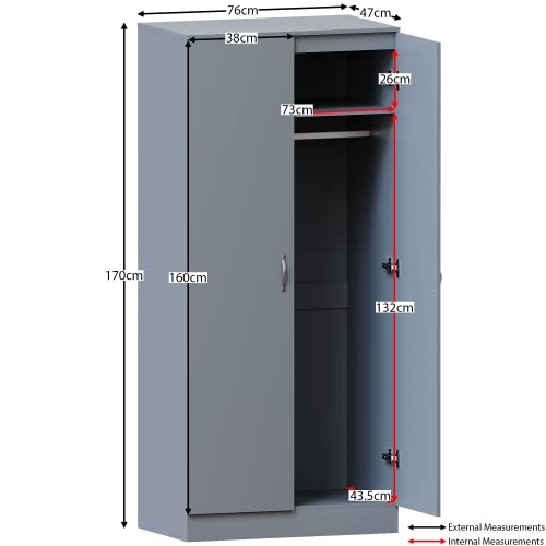 Vida Designs Riano Wardrobe, With Shelf & Hanging Rail Bedroom Storage Furniture (Grey, 2 Door)