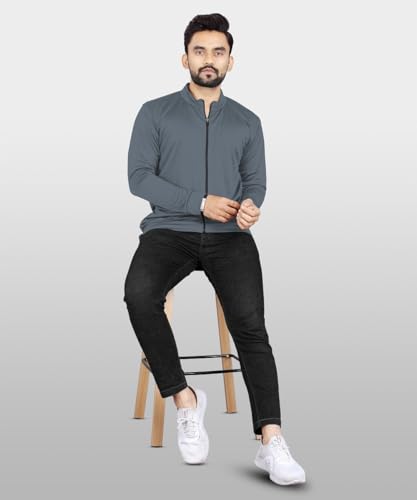 Image of FIBREZA Men Stylish Track Jacket Solid Polyester Sports wear jacket Long Sleeves Full Zip with Pocket Gym, Running