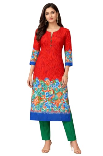 Image of Women's Cotton Blend Unstitched Kurti Set for Women | A-Line Style Dress Material | 2-Piece Traditional Ethnic Wear Suit Fabric
