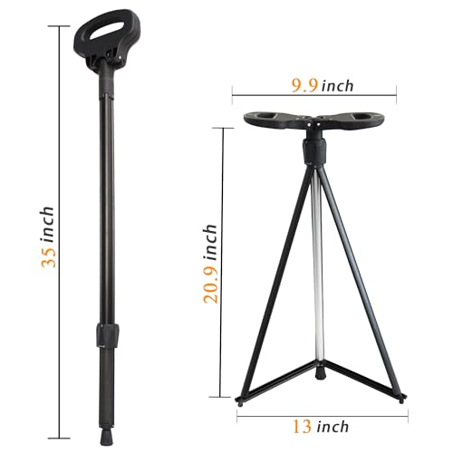 Image of ALEVMOOM Folding Walking Cane with seat for Men & Women,2-in-1 Adjustable Portable Cane Chair,Walking Stick with Seat for Seniors & Adults,Crutches Stool with Carry Bag for Hiking Traveling