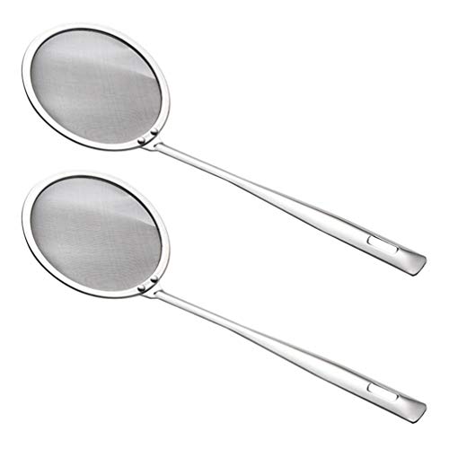 Hemoton 2 Pezzi di Grasso Skimmer Cucchiaio in Acciaio Inox Filtro a Maglia Fine Filtro Olio Attrezzo da Cucina per Bar Ristorante Casa