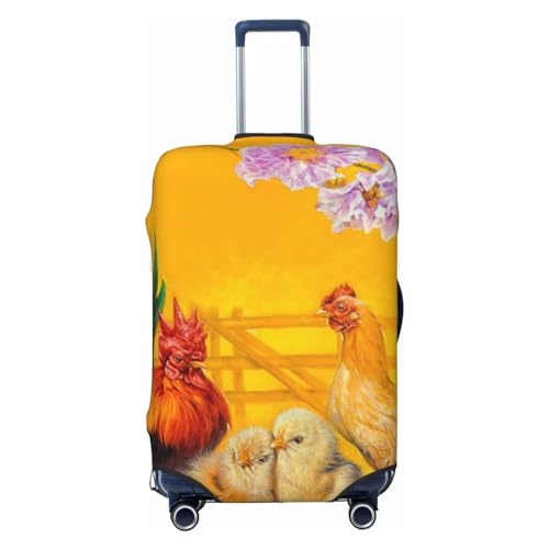 The Chicken Family Rooster Hen And Chicks Luggage Cover Washable Elasticated Luggage Covers for Suitcase TSA Approved Stylish Scratch Resistant Luggage Case Protector