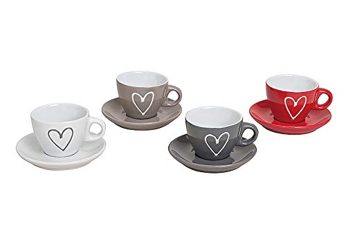 MC-Trend 4er SET Espressotassen mit Herz und Unterteller Ø 6,5 cm aus Keramik mehrfarbig Tasse Haushalt Becher Kaffee Bistro Gastro Küche Event Kantine Büro handgemacht Cup bunt Handmade Unikat