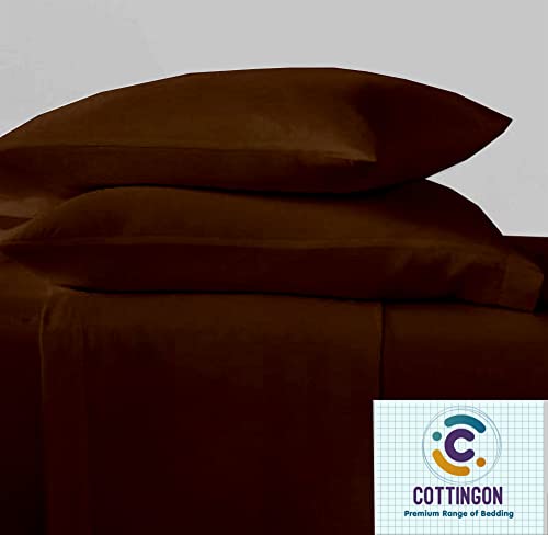 Image of Cottingon 5 PCs Split King Sheet Sets for Dual Adjustable Beds, Soft Luxury Microfiber XL Sheets for King Size Mattress Fits 15 to 18 deep Pocket, Chocolate