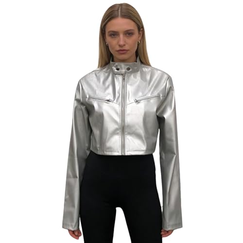 Veste cropped moto brillante idéale pour vos soirées rave et fêtes