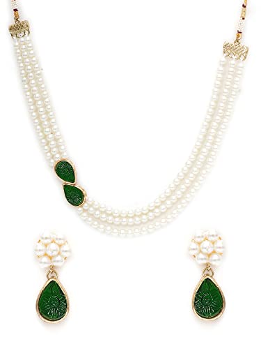 Image of Karatcart Pink Stone Studded Pearl Kundan Necklace Set for Women