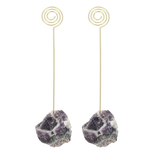Support de numéro de table en cristal de quartz brut violet authentique pour réception