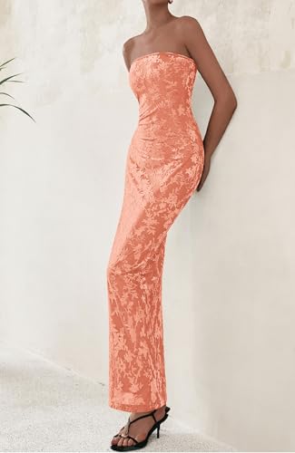Image of BTFBM Women Spring Dresses 2025 Elegant Wedding Guest Dresses Bodycon Tube Maxi Dress Split Floral Cocktail Dress