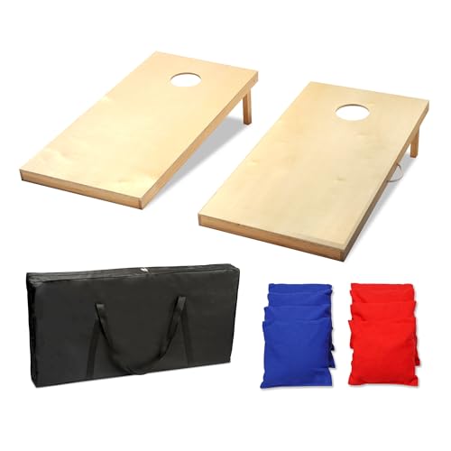 Driveway Games Traditional Wood Cornhole Game, Regulation-Sized Cornhole Game Set with All-Weather Bean Bags, Includes Foldable Legs and Storage Bag