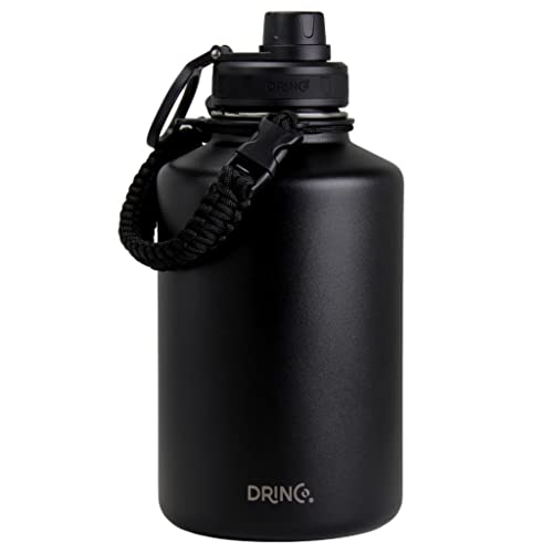 Image of Drinco Stainless Steel Water Bottle Spout Lid Vacuum Insulated Double Wall Water Bottle Wide Mouth Leak Proof Keep Cold Sport Camping Hiking (64oz Black)