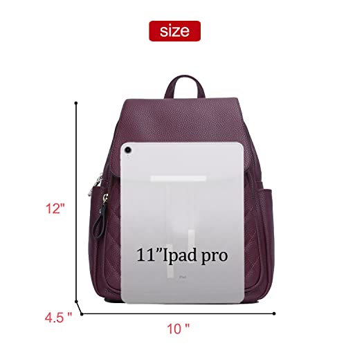 Image of KKXIU Quilted Trendy Leather Backpack Purse for Women and Ladies Shoulder Travel Daypacks Bags (Wine)