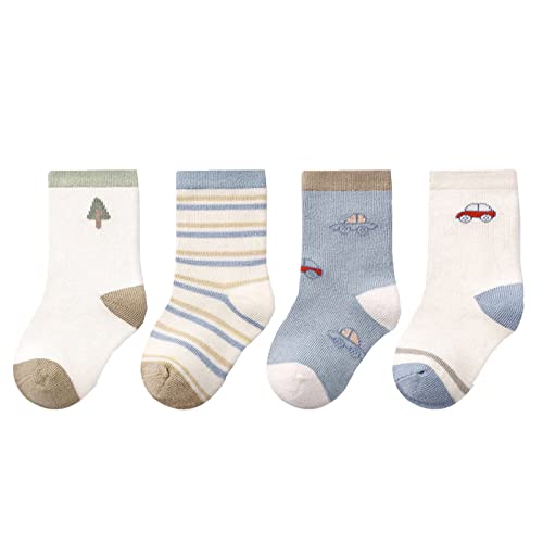 Cotton Socks For Boys 4pcs Infant Socks Floor Socks Summer Cotton Socks Cartoon Thin Breathable Autumn (Blue, 1-3 Years)