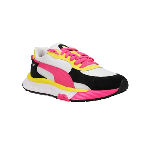 PUMA Girl's Wild Rider Rollin' (Big Kid) Puma White/Pink Glo/Blazing Yellow 5 Big Kid M2