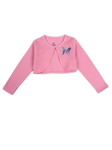 Image of KiddoPanti Girls Fleece Crop Length Shrug | Cotton Poly Fleece Fabric |Sequin Patch on Chest | Front Open Pearl Button Closure | Crop Length, Full Sleeve | Lightweigth & Breathable Girls Shrug