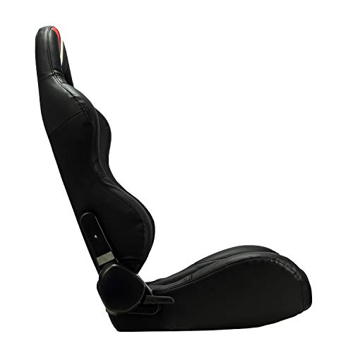 ModifyStreet 1 Pair Universal Black PVC Leather Red/White Strip Racing Bucket Seats