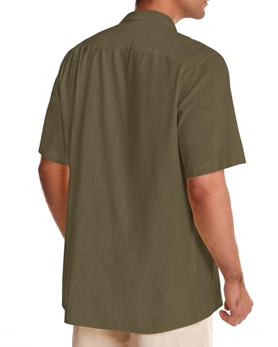 Image of Alimens & Gentle Mens Linen Shirts Cotton Hawaiian Shirts Short Sleeve Button Down Shirts Casual Summer Beach Tops