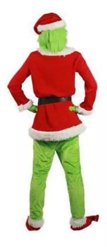 Traje Adulto De Papai Noel The Grinch De 7 Peças Com Máscara (XL)