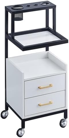 Salon Trolley Storage Cabinet with Hair Dryer Holders & Drawer - Essential Tool for Hair Salons, Barbershops, & Styling Stations - Mobile Organizer for Beauty Professionals