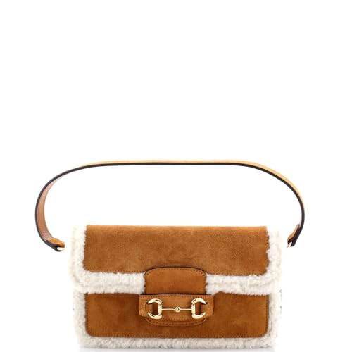 Pre-Loved Horsebit 1955 Shoulder Bag Suede with Shearling Mini, Brown