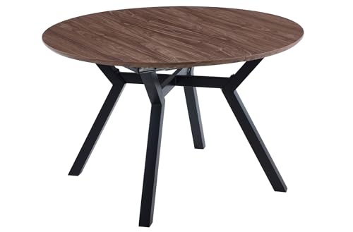 NORYKHOME Mesa Comedor Redonda Extensible EBRO, Salón, Cocina, Estilo Indutrial, Laminado Nogal y Patas metálicas Negro, Extensible de 120cm a 160cm …