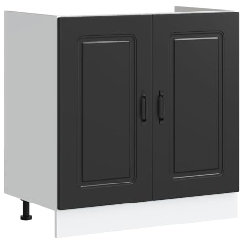 Meuble bas pour évier Kalmar noir 80x46x81,5 cm bois ingénierie