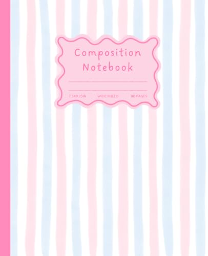 Cute Preppy Aesthetic Composition Notebook: Coastal Blue & Pink Striped Journal for School, College, Office & Work | Wide Ruled, 110 Pages, 7.5 x 9.25" image 2