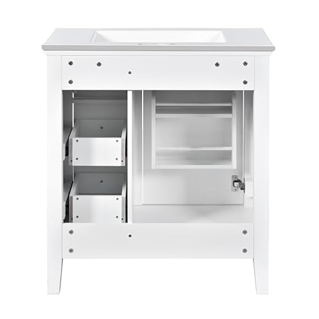 30 Inch Bathroom Vanity with Ceramic Sink,Single Sink Bathroom Storage Cabinet with 3 Drawers, Solid Wood Frame Modern Bathroom Vanity Set (White + Ceramic + Solid Wood+MDF + Solid Wood+MDF)