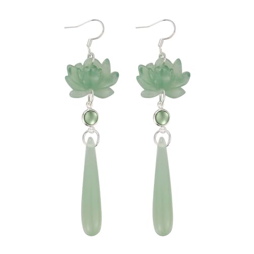 New Chinese Style Ancient Jade Lotus Flower Long Tassel Teardrop