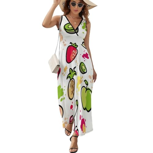 Robe maxi col V décontracté et robe de plage imprimée pour femme