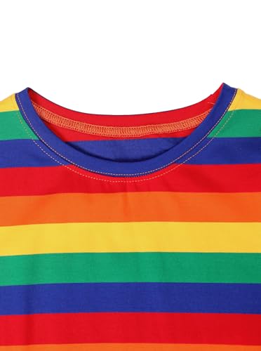 LilyCoco Womens Rainbow Striped Shirt Short Sleeve Colorblock Tops Crew Neck Fitted Tshirts4