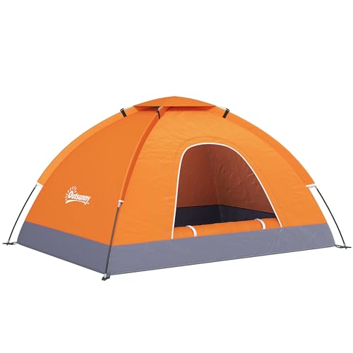 Outsunny 2 Person Camping Tent, Dome Tent with Zipped Doors, Storage Pocket, Portable Handy Bag, Orange