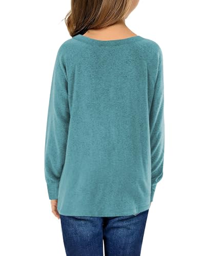 Image of Girls Shirts for 6-13 Years Long Sleeve Crewneck Tops with Pockets